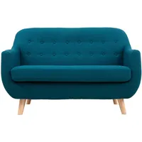 Skandinavisches 2-Sitzer-Sofa mit abnehmbarem Bezug in entenblau und Holz YNOK