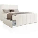 Juskys Boxspringbett Manitoba mit Bettkasten - Topper & hochwertige Polsterung inklusive - Creme