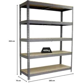 Proregal Schwerlastregal Wood Yeti Five HxBxT 200 x 180 x 75 cm Fachlast 400 kg Grau
