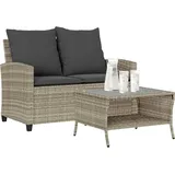 Gartensofa 2-sitzer Mit Kissen & Tisch Hellgrau Poly Rattan