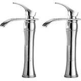 2×Auralum Einzigartiger runder Waschbecken-Wasserhahn mit hohem Auslauf, Wasserfall-Wasserhahn, verlängerter Auslauf für Badezimmer