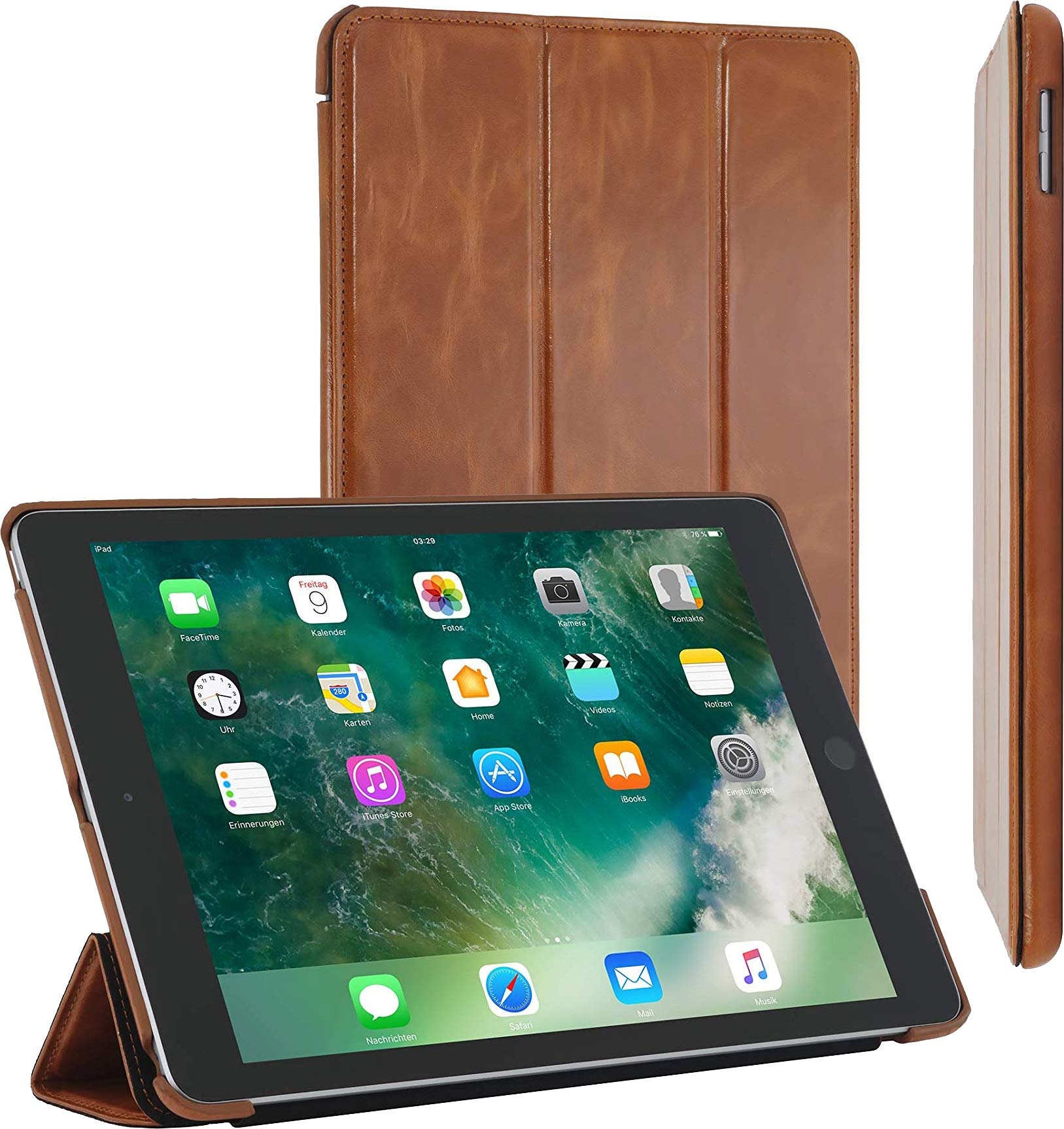 StilGut Leder-Hülle kompatibel mit iPad 2018 (und iPad 2017 Edition-9,7") Couverture Smart-Cover, Cognac
