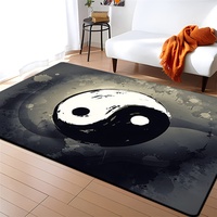 Teppich mit Yin und Yang Druck Heimdekoration Schwarz Weiß Grau Kunst 3D Tai Chi Mandala Muster Schlafzimmer Küche Wohnzimmer Badezimmer Bodenmatte Fußmatte Outdoor Teppiche (Farbe 1,40x60 cm)