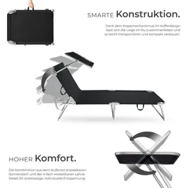 Tectake Gartenliege Viktoria 190 x 68 x 28 cm schwarz inkl. Sonnendach klappbar