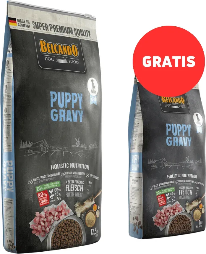 BELCANDO Puppy Gravy 12,5 kg Trockenfutter für Welpen bis zu 4 Monaten + 1 kg Futter GRATIS