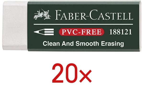 20 Kunststoff-Radierer weiß, Faber-Castell, 6.1x2.2x1.2 cm