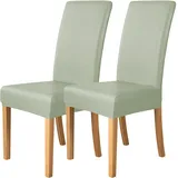 Esszimmer Stuhlhussen Elastischem PU-Leder 2er-/4er-/6er-Set,Einfarbige Wasserdichte Stuhlhussen für Esszimmerstühle,Universelle Stuhlschutzbezüge für Restaurants Küchen und Hotels(Green,2 Set)