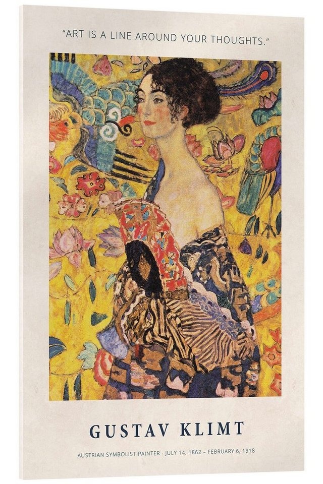 Posterlounge Acrylglasbild Gustav Klimt, Art is a Line around Your Thoughts, Schlafzimmer Vintage Malerei gelb 20 cm x 30 cm