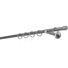 ONDECO Gardinenstange Rundrohr Wandabstand 12cm Kappe, Ø 20 mm, 1-läufig-läufig, Wunschmaßlänge, Bohren, verschraubt schwarz Ø 20 mm x 160 cm