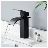 HOMELIVE Badarmatur Wasserfall Wasserhahn Bad Einhandmischer Waschtischarmaturen (Wasserhahn Waschbecken für Badezimmer) Einhebelmischer aus Messing schwarz