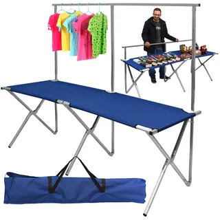 Eyepower Faltbarer Verkaufsstand mit höhenverstellbarer Kleiderstange Metall Flohmarkt-Tisch ca.205x67cm Bla