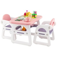 COSTWAY Kindersitzgruppe 3tlg. Kindermöbel, mit 2 Stühlen, mit Regal rosa