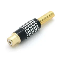Cinchkupplung, Metallausführung mit Knickschutz für Kabel Ø6-8mm, vergoldet, Lötmontage - Farbe: schwarz