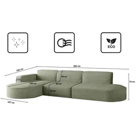 kaiser möbel Ecksofa, Hellgrün, Holz, L-Form, 302x296 cm, Wohnzimmer, Sofas - Couches, Wohnlandschaften, Ecksofas