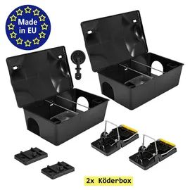 Petigi 2X Köderstation Ratten Set Köderbox Box Garten Mausfalle Mäuse mit Schlagfalle Rattenköderbox Rattenköderstation Rattenfalle Kinder- Haustiersicher Petigi