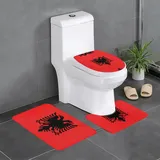 3-teiliges Teppich-Set mit albanischer Flagge, U-förmige WC-Bodenmatten, waschbare Badteppich-Set für Ferienhäuser, Schminktisch