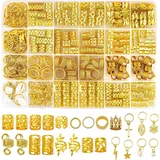 260 Stück Gold-Haarschmuck für Zöpfe, Haarschmuck Gold, Loc Schmuck für Haar-Dreadlock, Haar Accessoire, Haar Schmuck, Dreadlocks Schmuck, Zopfschmuck mit Goldenen Anhängern für Dreadlock-Zubehör