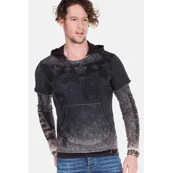 Kapuzensweatshirt CIPO & BAXX "Sweatshirts", Herren, Gr. M, grau (anthrazit), 100% Baumwolle, bedruckt, casual, slim fit normal, Rundhals, Langarm, Sweatshirts, im Lagenlook, CL-279