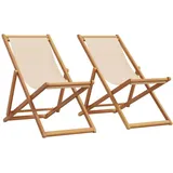 vidaXL Gartenstuhl Strandstühle 2 Stk. Klappbar Beige Stoff und Massivholz (2 St) beige