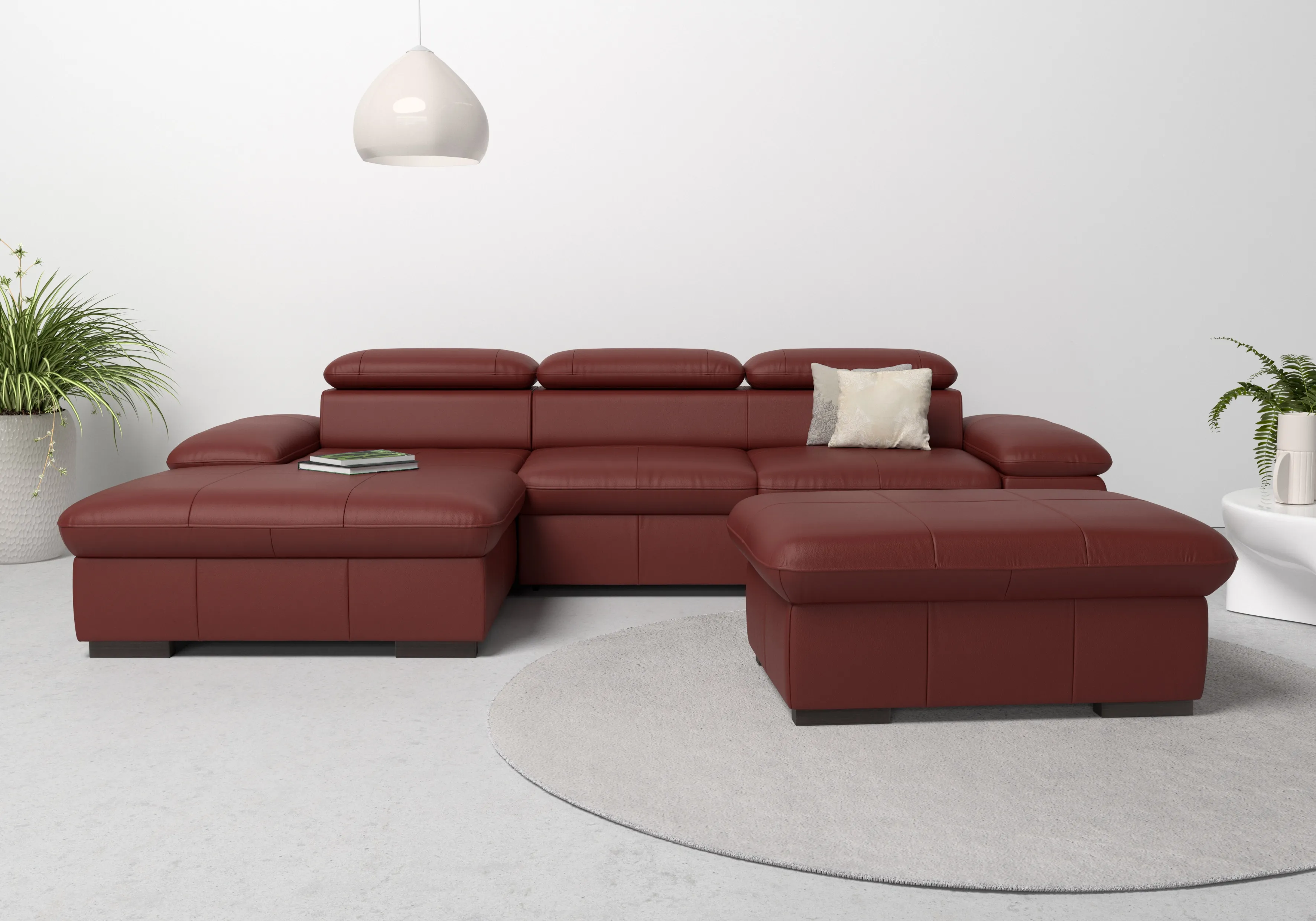 Ecksofa HOME AFFAIRE "Alberto L-Form", rot (merlot), B:286cm H:73cm T:174cm, Luxus-Microfaser Lederoptik (100% Polyester), Luxus-Microfaser ALTARA NUBUCK (100% Polyester), Luxus-Microfaser weich (90% Polyester, 10% Polyamid), Microfaser Antiklederoptik, Sofas, mit Kopfteilverstellung, wahlweise mit Bettfunktion