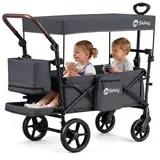 Sekey Bollerwagen Faltbar mit Dach, Kinder Bollerwagen mit XXL-Rädern (24/20 cm), Komfort für 1–2 Kinder – Federung, Kugellager & Zieh-/Schiebgriff schwarz
