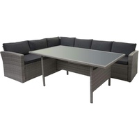 Mendler Poly-Rattan-Garnitur HWC-A29, Gartengarnitur Sitzgruppe Lounge-Esstisch-Set Sofa ~ grau, Kissen grau