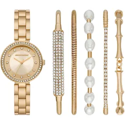 Quarzuhr SKECHERS "BRACELET GLITZ SET", gelb (gelbgoldfarben), Armbanduhren, Damen, Armbanduhr, Damenuhr, Ideal auch als Geschenk, analog, Glassteine