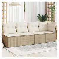 vidaXL Gartensofa mit Kissen 4-Sitzer Beige Poly Rattan