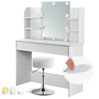 Juskys Schminktisch Bella mit LED & Hocker Tonia rund,