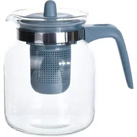 Glas-Teekanne Teebereiter Kaffeekanne 1,5 Liter aus Glas mit Deckel und Teefilter-Einsatz aus Kunststoff BPA-frei, Glaskanne für schwarzen Tee, grünen Tee, Früchtetee (Blaugrau)