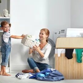 Relaxdays Wäschekorb, 3 Fächer, mit Deckel, rechteckiger Wäschesortierer, HBT: 62 x 62,5 x 42,5 cm, aus Bambus, braun