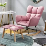 KHiry Schaukelstühle, Liegestuhl, Relax-Rocker mit Hocker, Mid Century Teddy-Schaukelstuhl, Sessel, Lesestuhl, gepolsterter Sitz, Freizeit-Relax-Stuhl für Wohnzimmer (Farbe: Grün) (Pink)