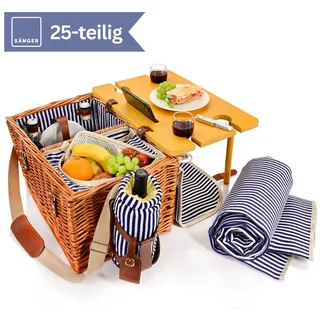 sänger Picknickkorb Borkum (Set, 25 St., Picknickkorb), 4 Personen, integrierter Tisch & Kühltasche beige|braun