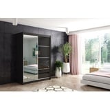 ALTDECOR Schiebetürenschrank VIVI 2 (Kleiderschrank Aluminium-Leisten, Spiegel, Schiebetürenschrank) schwarz 150 cm x 216 cm x 61 cm