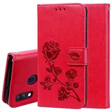 Dclbo Hülle für Samsung Galaxy A40, Schutzhülle Leder Hülle Handyhülle Etui Magnetisch Klapphülle Leder Tasche Flip Case Cover Brieftasche mit Kartenfach Handytasche für Samsung Galaxy A40-Rot