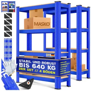 Masko MASKO® 2er-Set Lagerregal Schwerlastregal, Kellerregal, verstellbare Ablagen, MDF-Platten Regal aus Metall, Steckregal, Werkstattregal, Keller, Garage