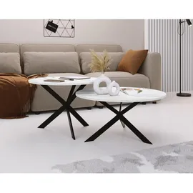 WFL GROUP Couchtisch Lev Weiß Rund 75 x 42 cm