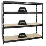 Proregal Profi Schwerlastregal Rhino HxBxT 180x200x60cm Fachlast 500kg 4X Spanplatten-Ebenen 16mm Garagenregal, Lagerregal, Steckregal, Weitspannregal