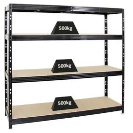 Proregal Profi Schwerlastregal Rhino HxBxT 180x200x60cm Fachlast 500kg 4X Spanplatten-Ebenen 16mm Garagenregal, Lagerregal, Steckregal, Weitspannregal