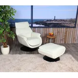 Mendler Relaxsessel mit Hocker HWC-K99, Fernsehsessel Sessel, Wippfunktion drehbar, Metall Echtleder/Kunstleder - creme-weiß