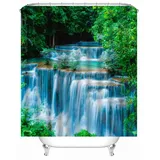 RFFLUX 3D Wald Wasserfall Design Duschvorhang Anti Schimmel 240 x 200 cm mit 12 Ringe Polyester Sommer Duschvorhänge Anti-Bakteriell Waschbar Wasserdicht Badvorhänge für Badezimmer