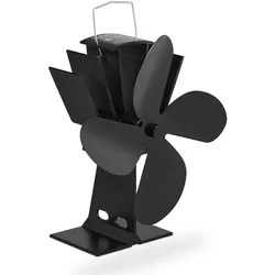 Relaxdays Ofenventilator ohne Strom, geräuscharm, für Kamin & Ofen, hitzebetrieben, 4 Blätter, Kaminventilator, schwarz