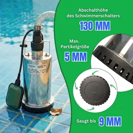 chm Flachsaugpumpe Edelstahl 750 Watt 8400 L/h