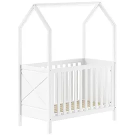 58 aufm Kessel BABYBETT mit Dach Karyl 3-fach höhenverstellbar Kiefer massiv weiß | Gr.: onesize