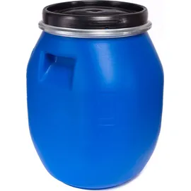 plasteo plasteo® 30 Liter Deckelfass mit Spannverschluss Lebensmitteltauglich Futtertonne Luftdicht Verschließbar Stapelbar und Palettengerecht Stabile Griffmulden Blau