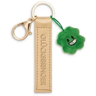 NICI Schlüsselanhänger "Glücksbringer" Kunstlederband gold 10cm mit Kleeblatt