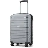 KONO Koffer Handgepäck Hartschalenkoffer PP Reisekoffer mit 4 Spinnrollen Erweiterbarer Leicht Trolley Koffer mit Getränkehalter und TSA Schloss (Grau,M)