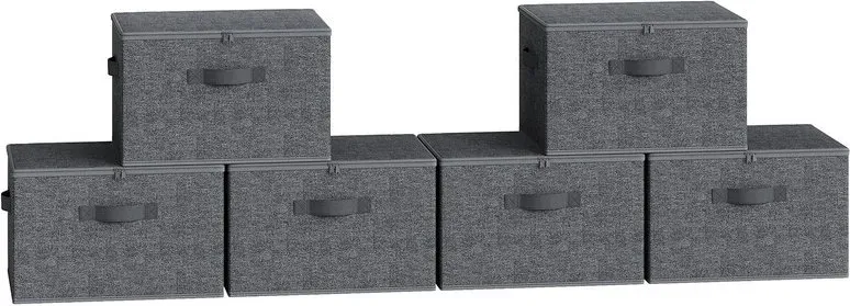 Ochama Faltbare Aufbewahrungsboxen, Set mit 6, Kleider-Organizer mit Reißverschluss, stabilen Deckeln und verstärkten Griffen, 30L großes Fassungsvermögen pro Box, kompakte Größe 40x30x25cm, ideal für Kleiderschrank, Regale, Studentenwohnheim, Reisen, Dunkelgrau