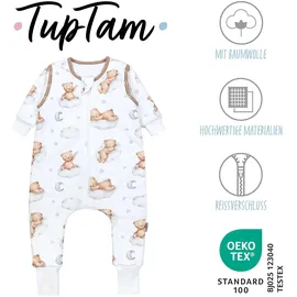 TupTam Schlafsack mit Beinen und Ärmeln OEKO-TEX zertifizierte Materialien, Winterschlafsack 2,5 TOG Unisex, Farbe: Bären auf Wolken/Weiß/Braun, Größe: 80-86 - 80-86
