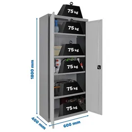 Proregal Stahlschrank AMEGO 180 x 60 x 40 cm Weiß-Grau